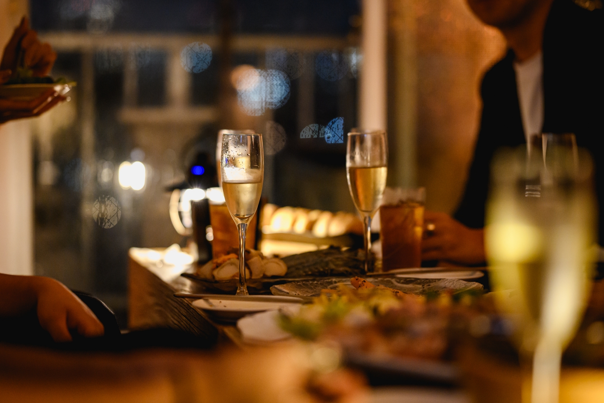 Elegant dining experience with champagne and BBQ